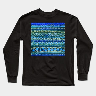 Boho Blue Geometric Pattern Long Sleeve T-Shirt